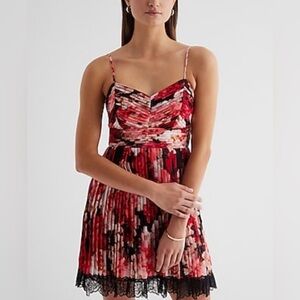 Express Floral Pleated Mini Dress